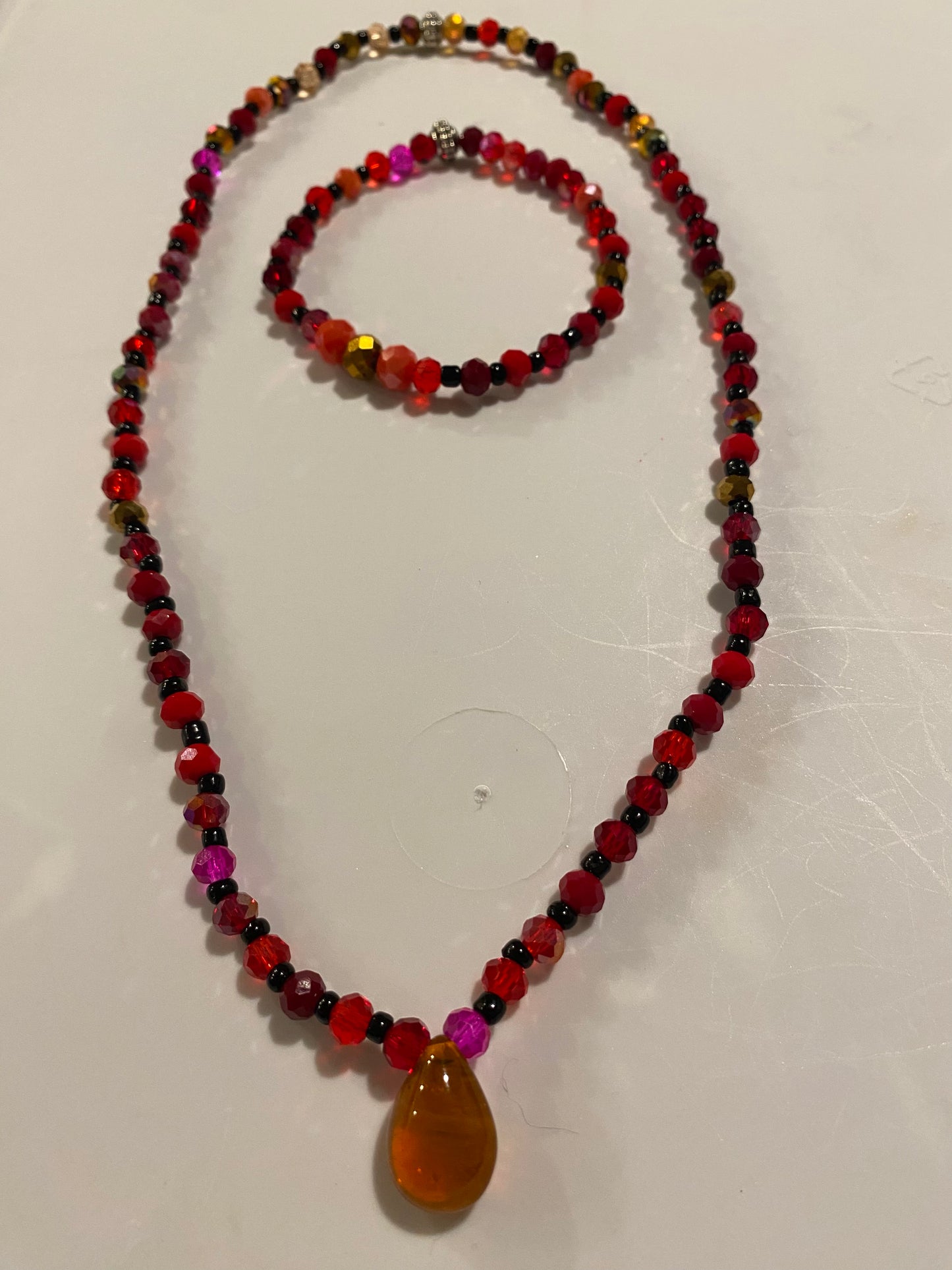 Amber Beaded Bracelet & Necklace Set