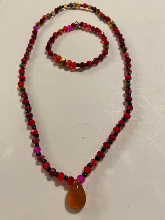 Amber Beaded Bracelet & Necklace Set