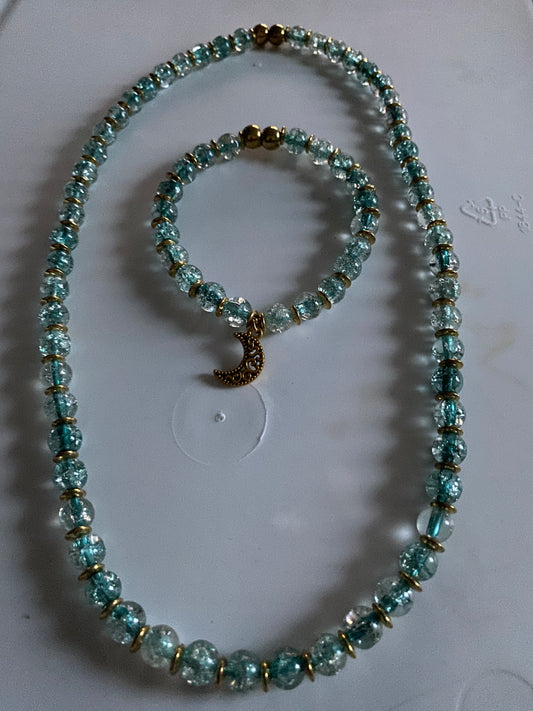 Aqua Moon Bracelet and Necklace