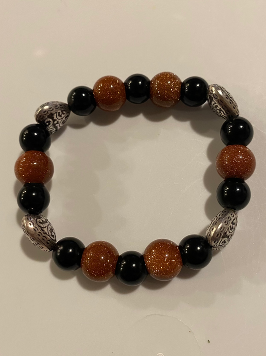 #Goldstone & Onyx Accent Bracelet